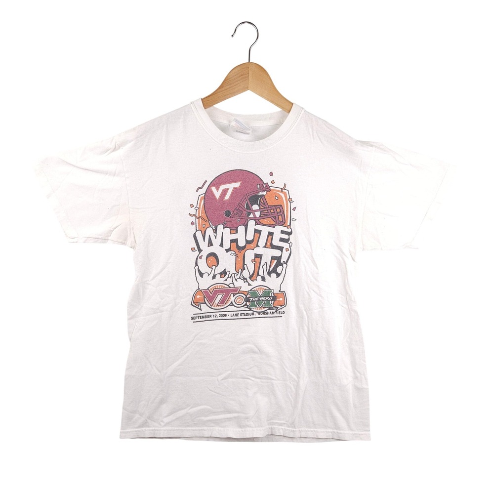 Virginia Tech Hokies‎ T-Shirt Medium White Out 2009 Marshall Herma's Readers VT